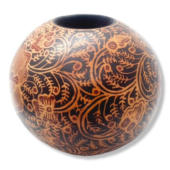 2 Tribal Gypsy Boho Hand Painted Batik Wood Candle Tealight Holder Balls Staging - Picture 10 of 16
